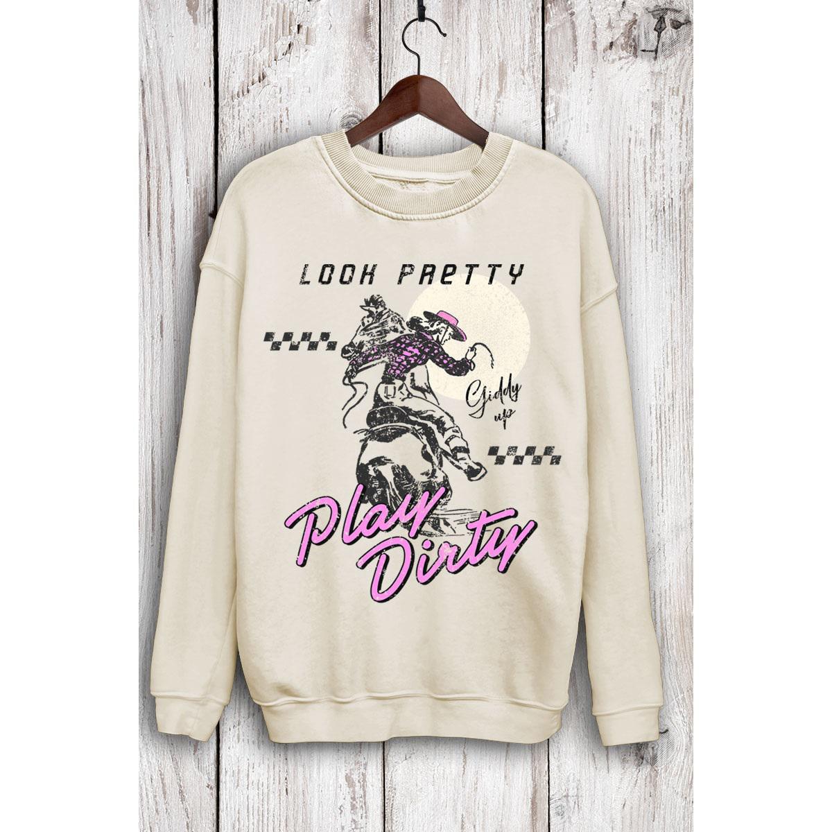 LOOK PRETTY PLAY DIRTY LONG SLEEVE SWEATSHIRT - MINERAL OATMEAL