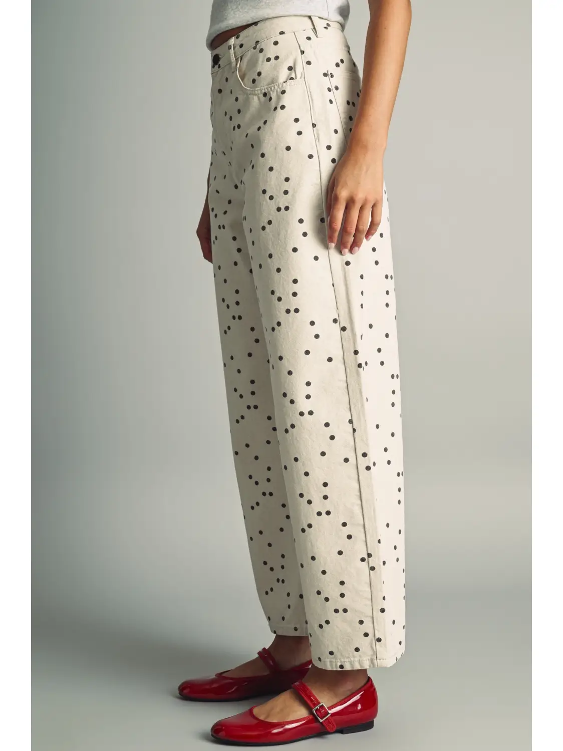 Polka Dot Patterned Barrel Pants