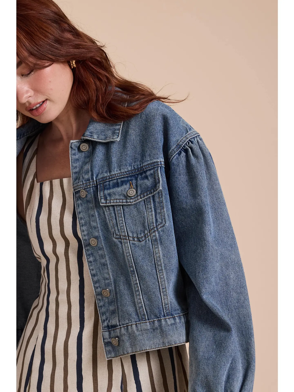 Long Sleeve Puff Sleeve Denim Jacket