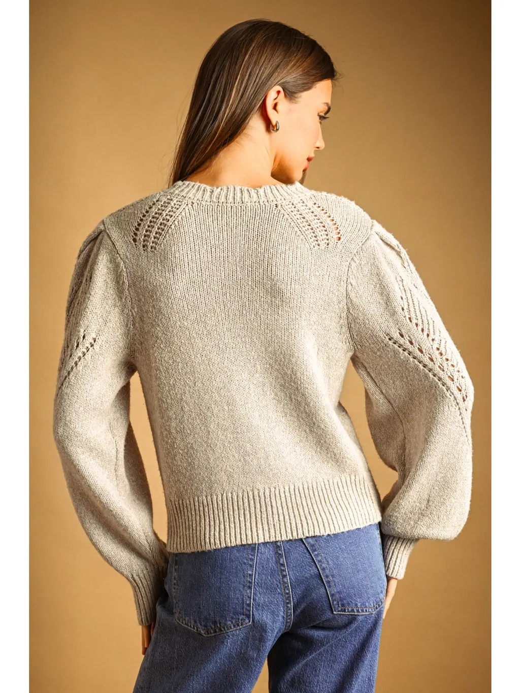 Button Front Cable Knit Cardigan - OATMEAL