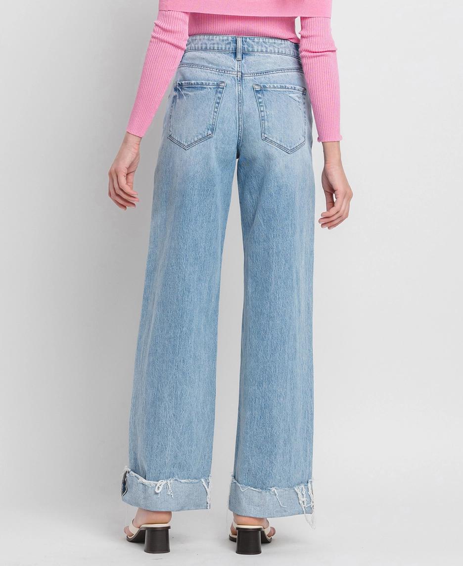 Super High Rise Cuffed Baggy Wide Leg Jeans | Jubilant