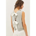 Sweater Tank Top with Back Contrast Bow - Grey/Cream