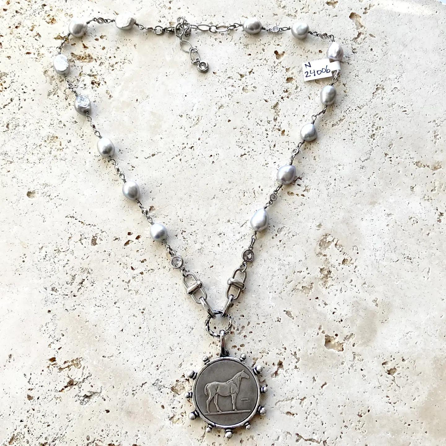 Horse Equestrian Jewelry Derby Coin Necklace Crystal Jewelry