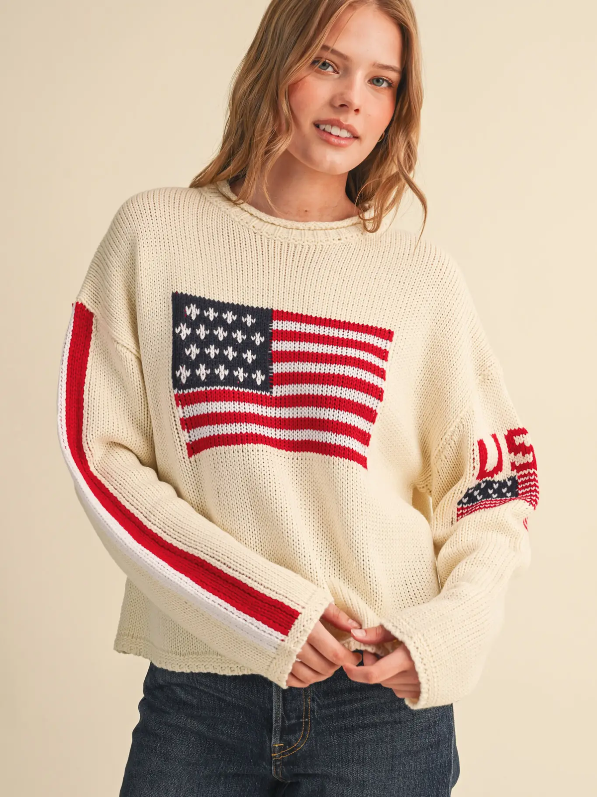 American Flag Knit Sweater - IVORY