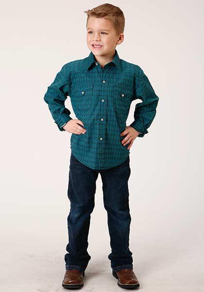 BOYS L/S SHIRT   PERFORMANCE Y/D ALLOVER PRINT -SNAP  1369 DIAMONDS PRINT