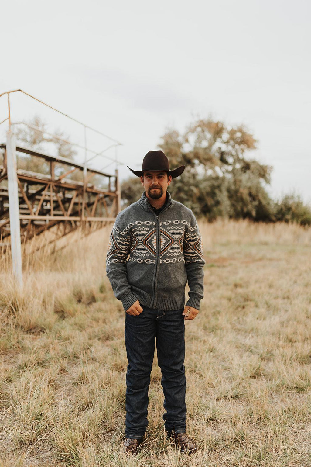 MENS SWEATER  STETSON SWEATER 1803 AZTEC BORDER WOOL BLEND CARDIGAN
