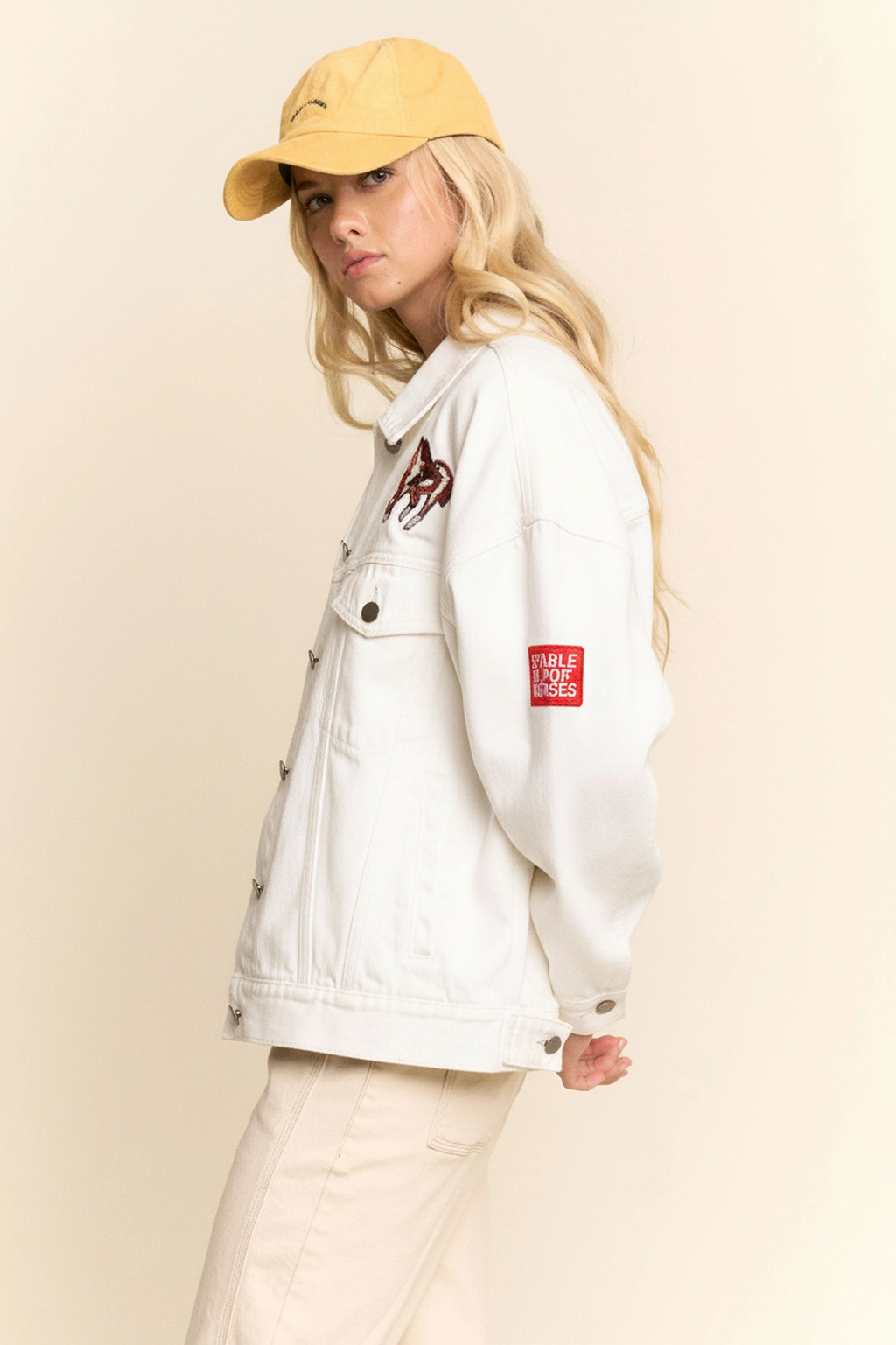 West Coast Rodeo Embroidered Denim Jacket - White Denim