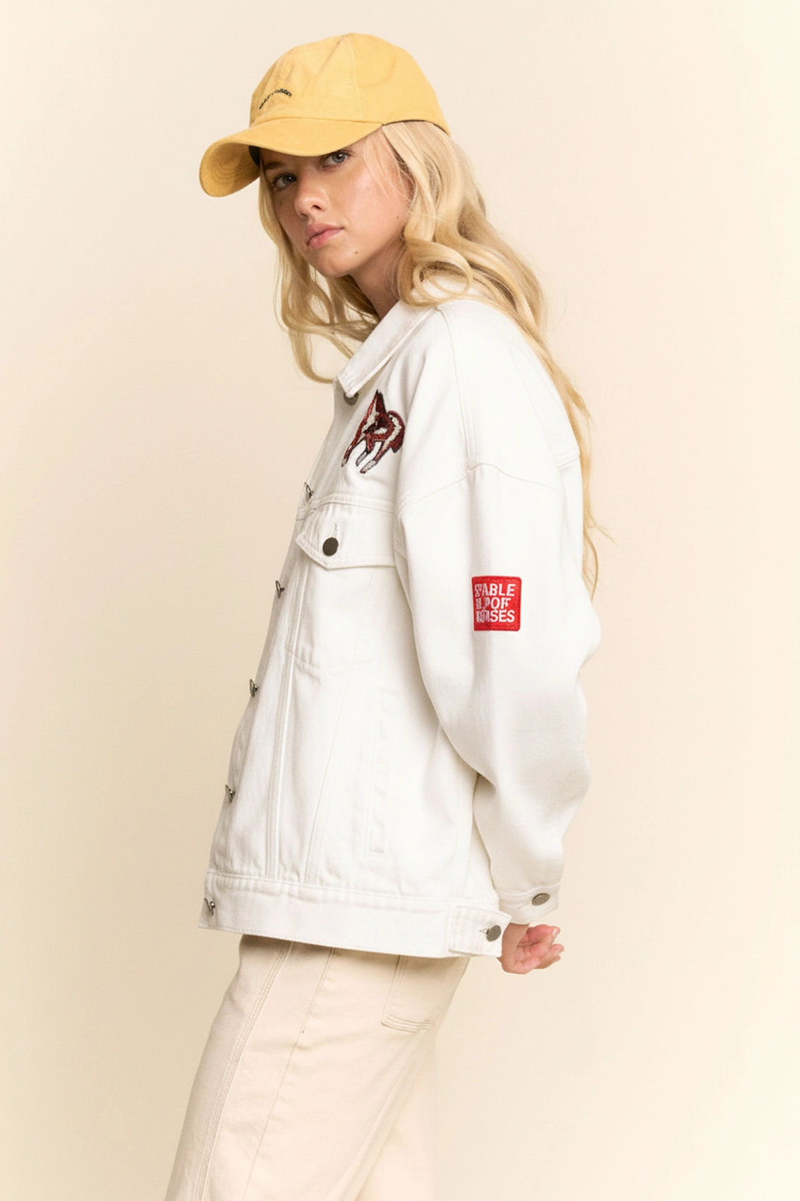 West Coast Rodeo Embroidered Denim Jacket - White Denim