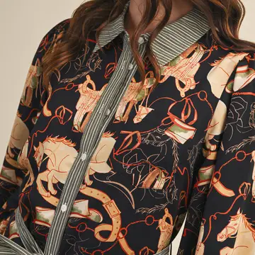 Exclusive Mixed Print Button Down Mini Dress - BLACK MULTI