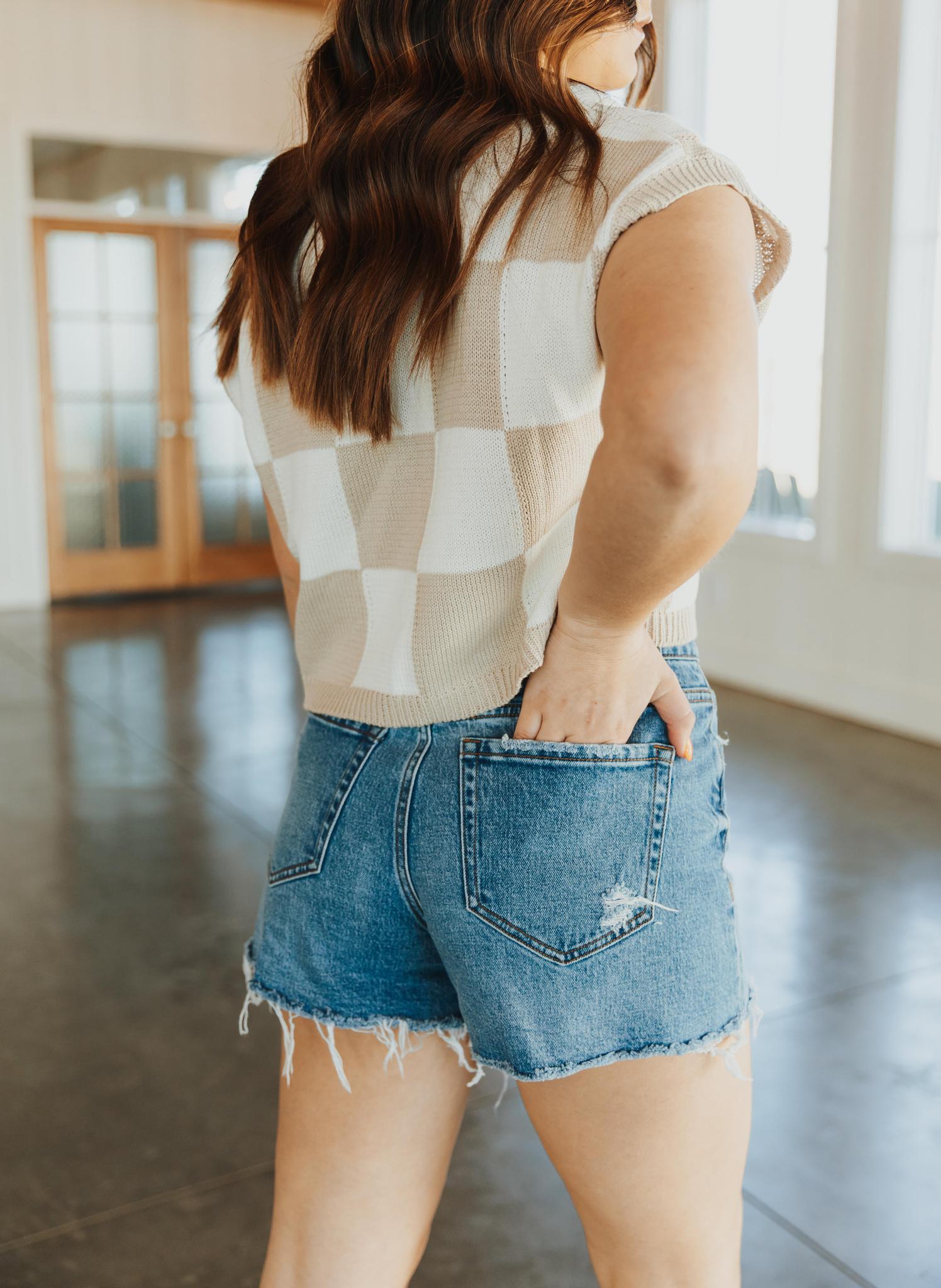 High Rise Distressed Hem A-Line Shorts | Swan River
