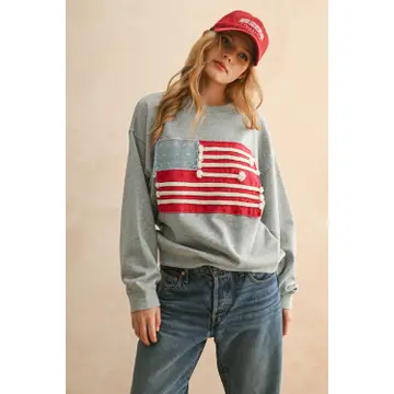 Flag Patch Front Detail Sweatshirts - Grey