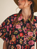 Collared Button Down Floral Mini Dress - BLACK MULTI