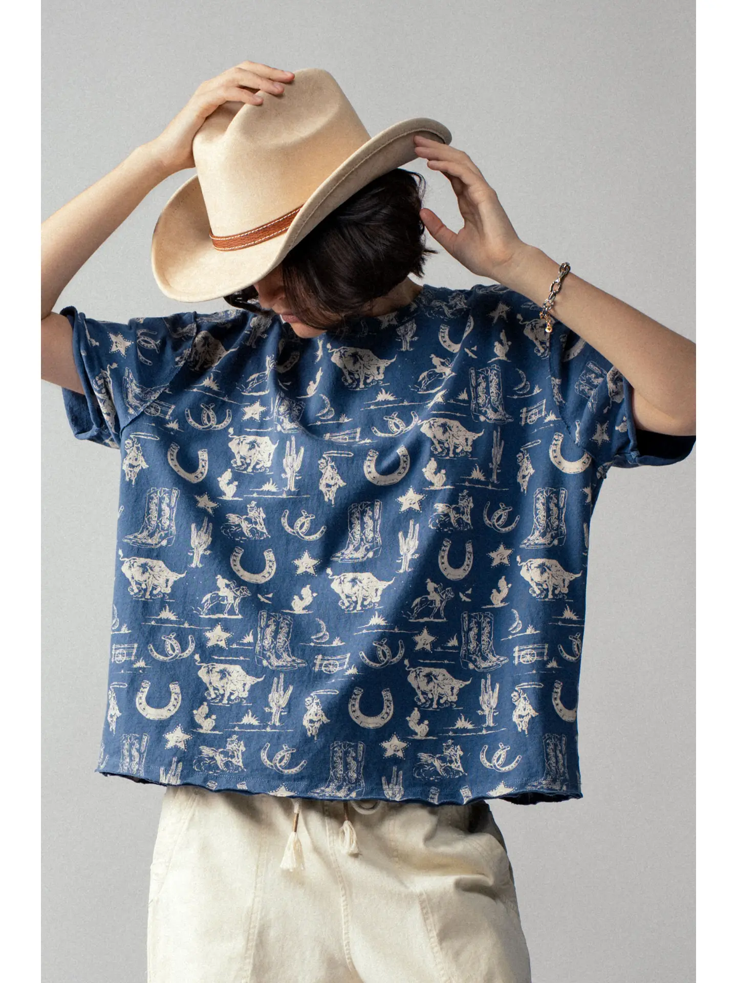 Western Graphic Print Relaxed Fit Tee - Blue
