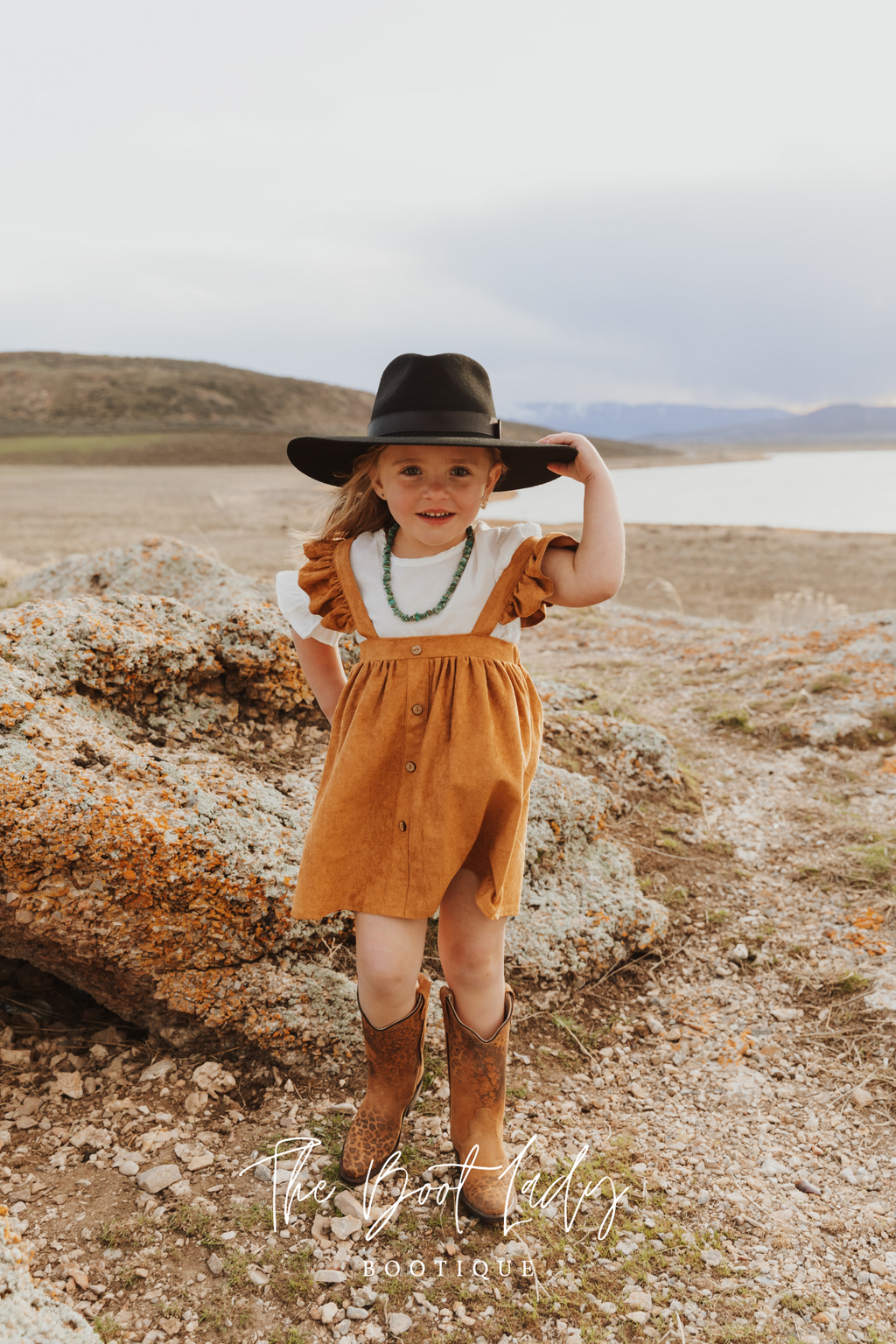 GIRLS KHAKI RUFFLE SUSPENDER DRESS