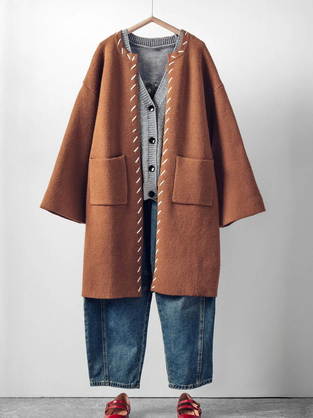 Western Contrast Stitch Boho Coat