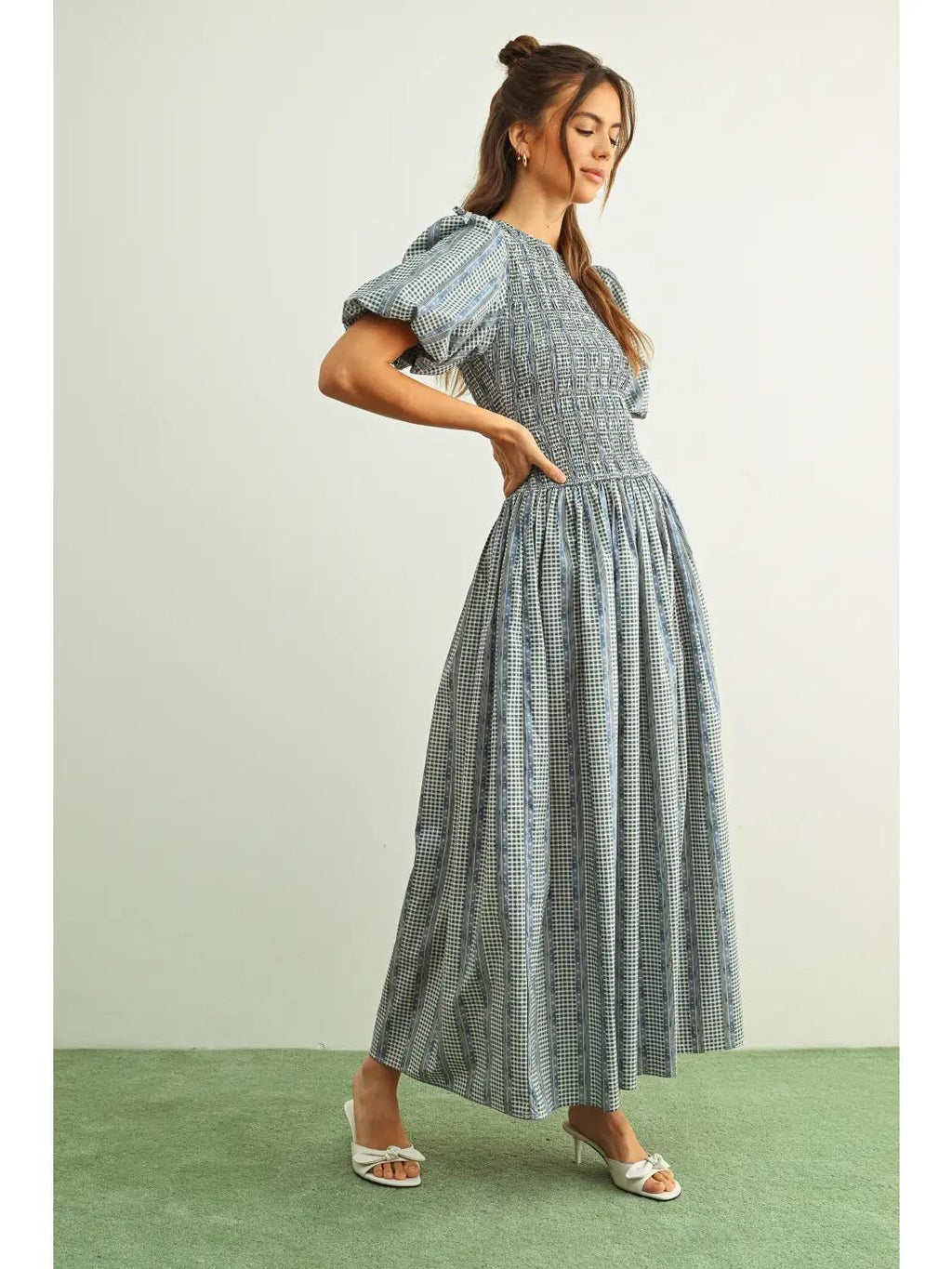 Floral Print with Puff Slv Dress