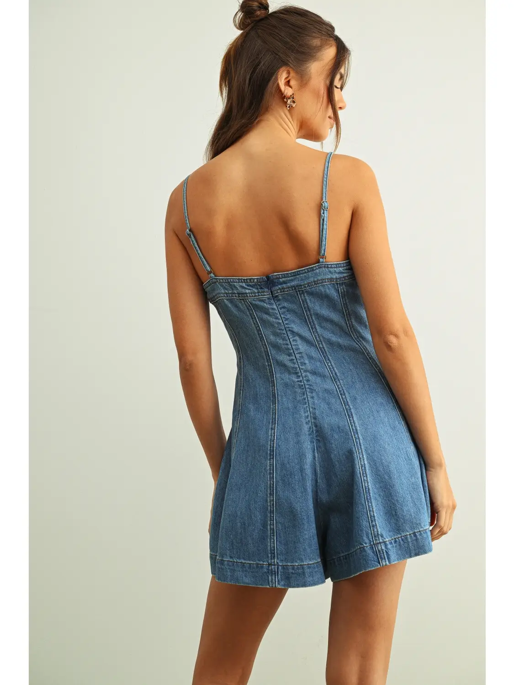 Paneled Washed Denim Romper