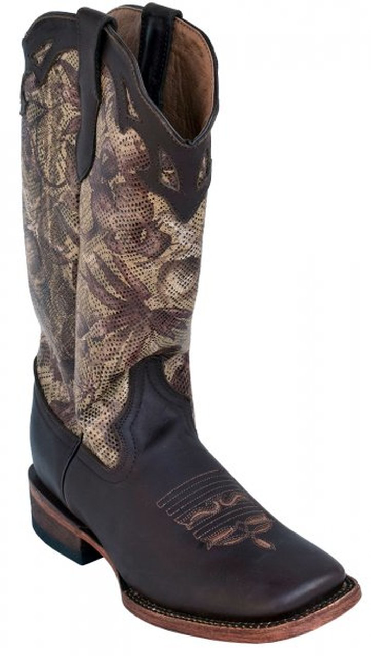 Ladies Cowhide Chocolate/Mocha Floral S-Toe