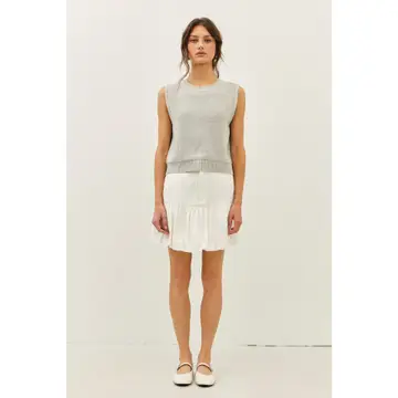 Sweater Tank Top with Back Contrast Bow - Grey/Cream