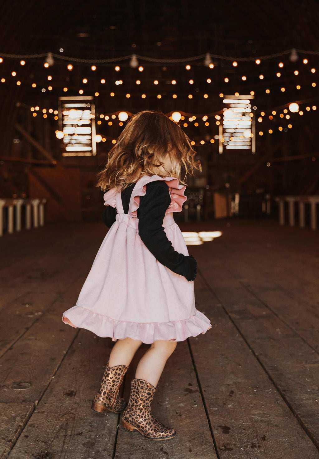 GIRLS PINK SUEDE RUFFLE GIRLS DRESS