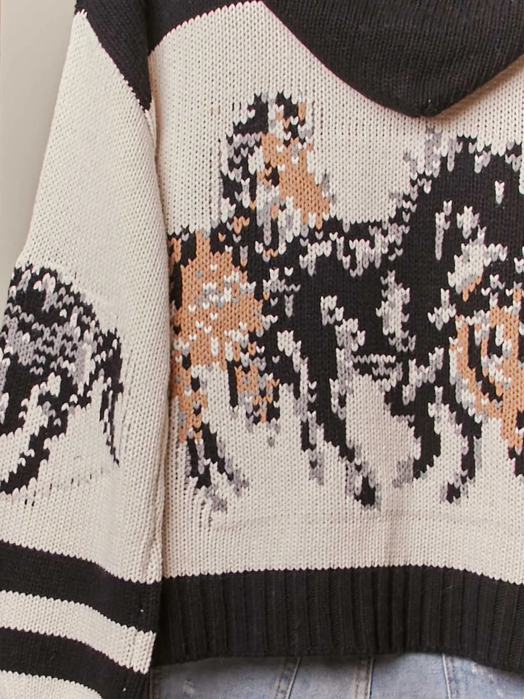 Horse Pattern Hooded Cardigan