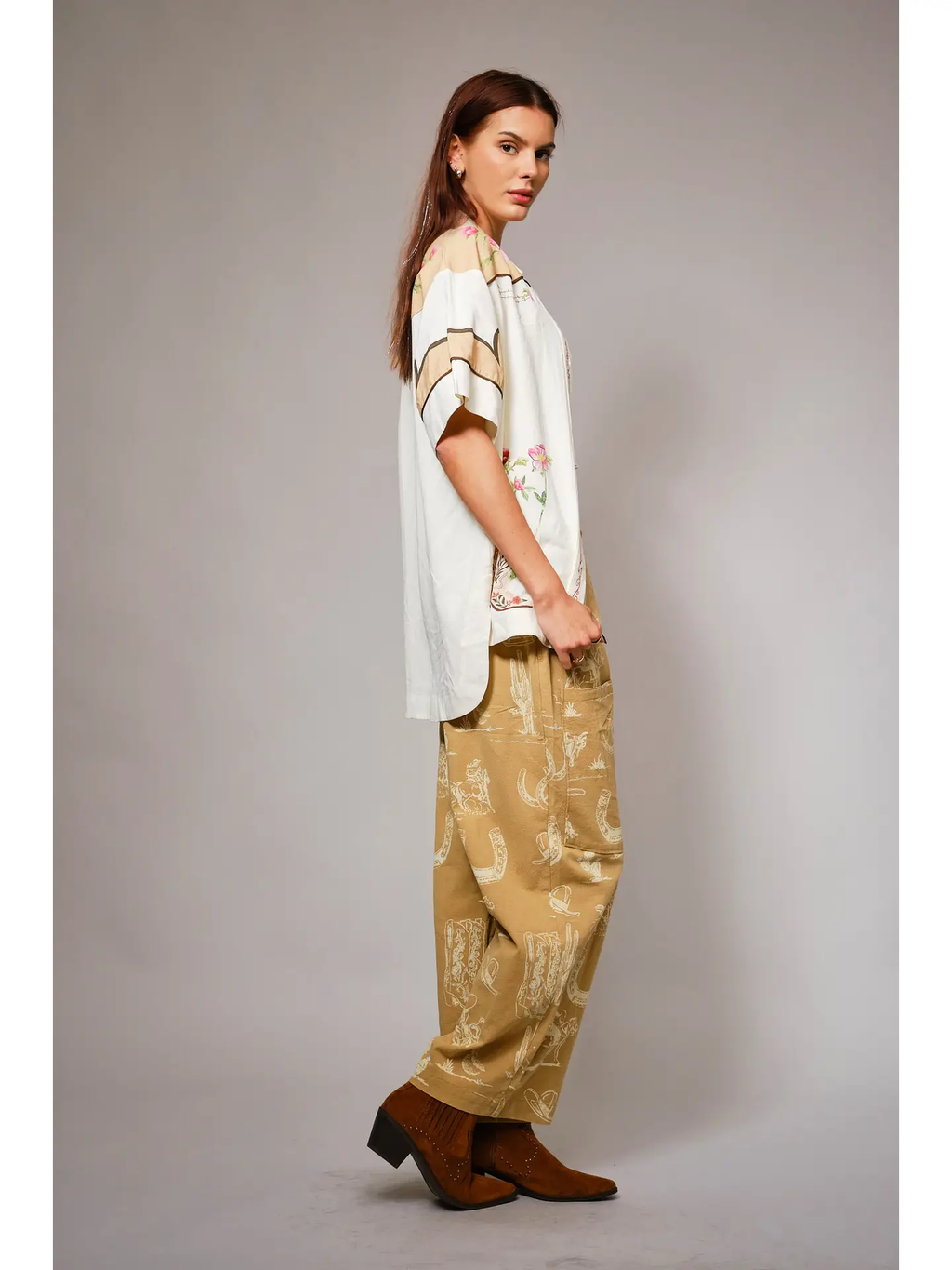 Western Motif Wide Leg Pants