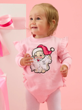 Baby Girls Pink Santa Joy Applique Sweatshirt Bubble Romper with Signature Rear Ruffles