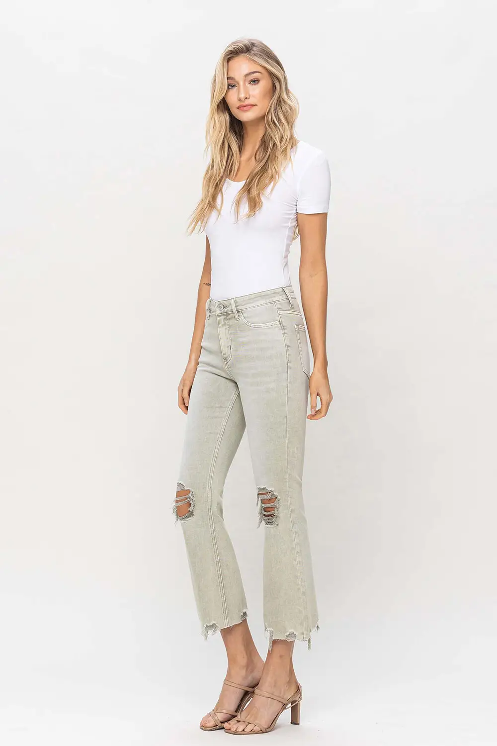 VINTAGE HIGH RISE CROP FLARE - MOSS GREEN