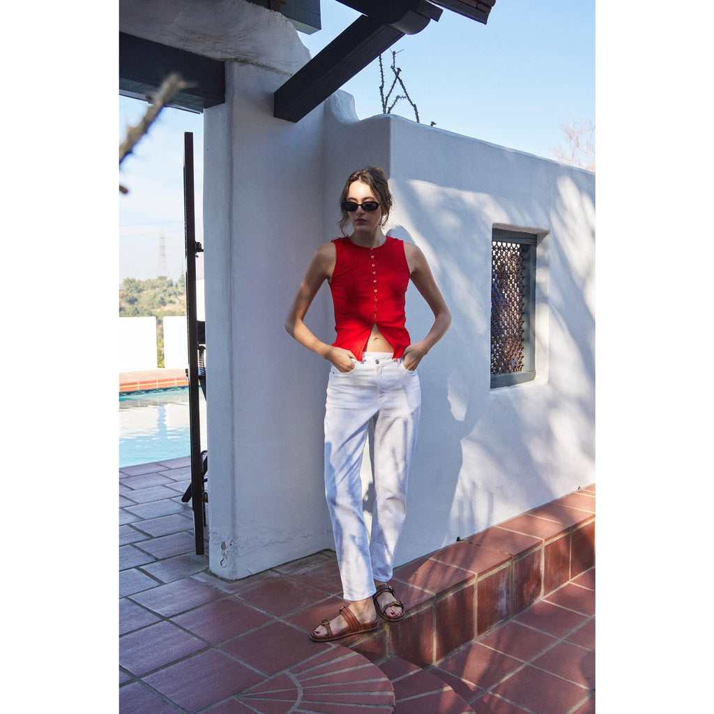 Ribbed Knit Button-Down Sleeveless Top