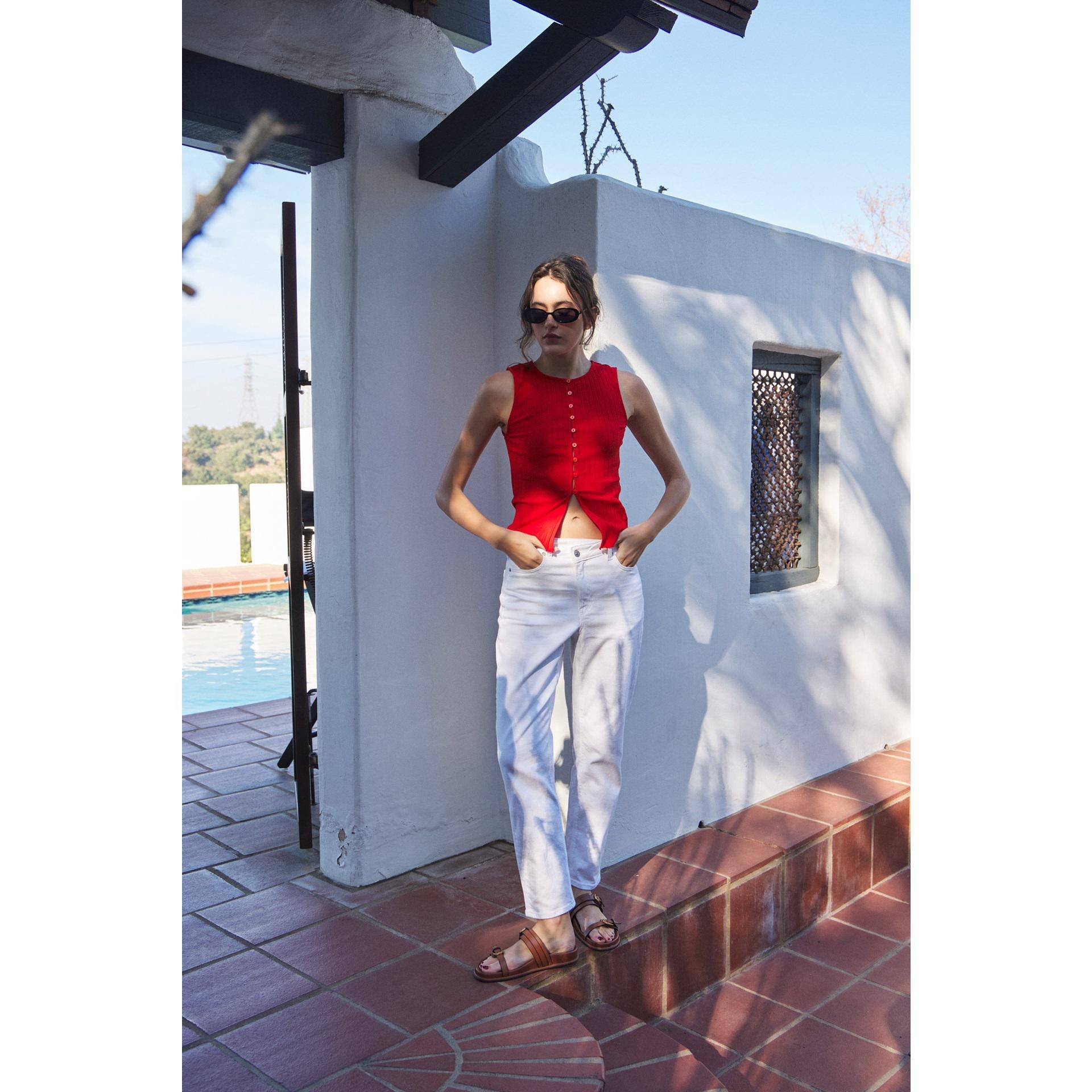 Ribbed Knit Button-Down Sleeveless Top