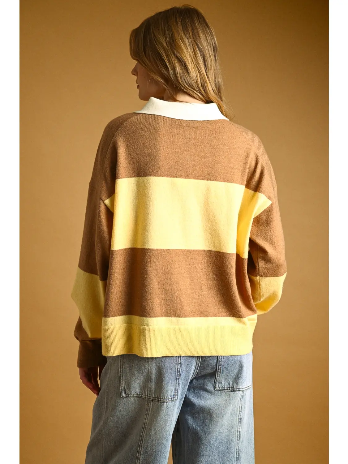 Color Block Sweater Knit Collar Top