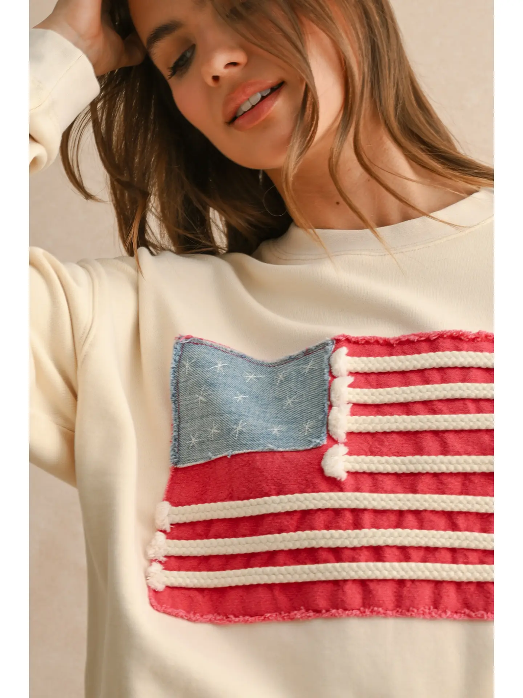 Flag Patch Front Detail Sweatshirts - Cream