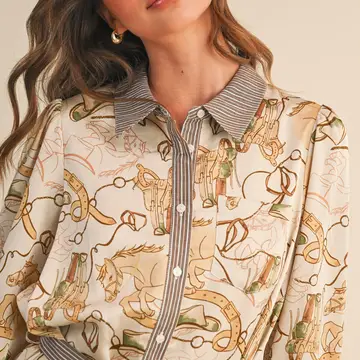 Exclusive Mixed Print Button Down Mini Dress - EGGSHELL MULTI