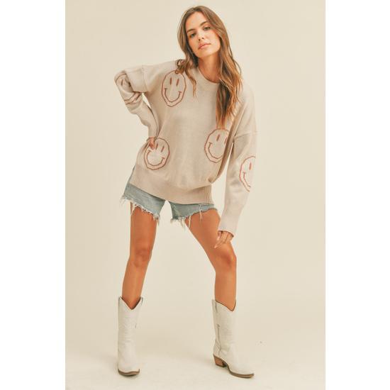 SMILE PATTERNED SWEATER TOP BEIGE