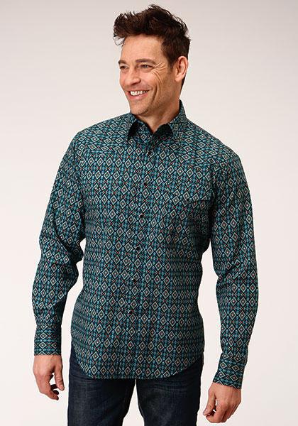 MENS L/S SHIRT   PERFORMANCE Y/D ALLOVER PRINT -SNAP  1261 DIAMOND AZTEC PRINT