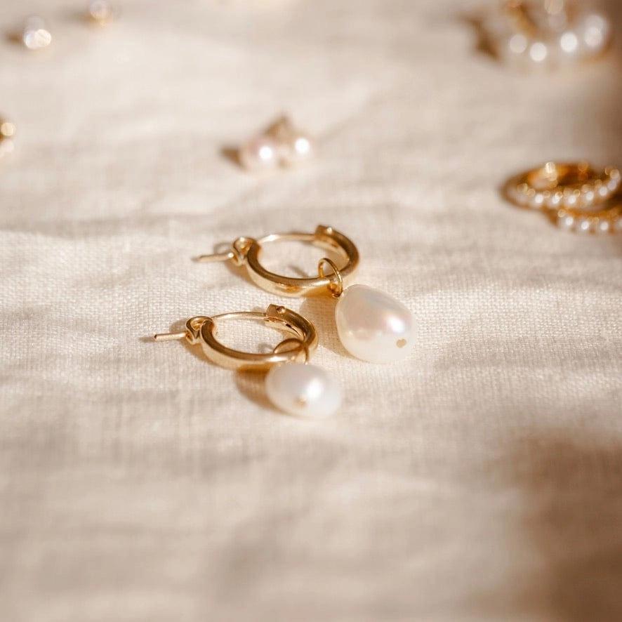 Made By Mary Drop Pearl Hoop Earrings