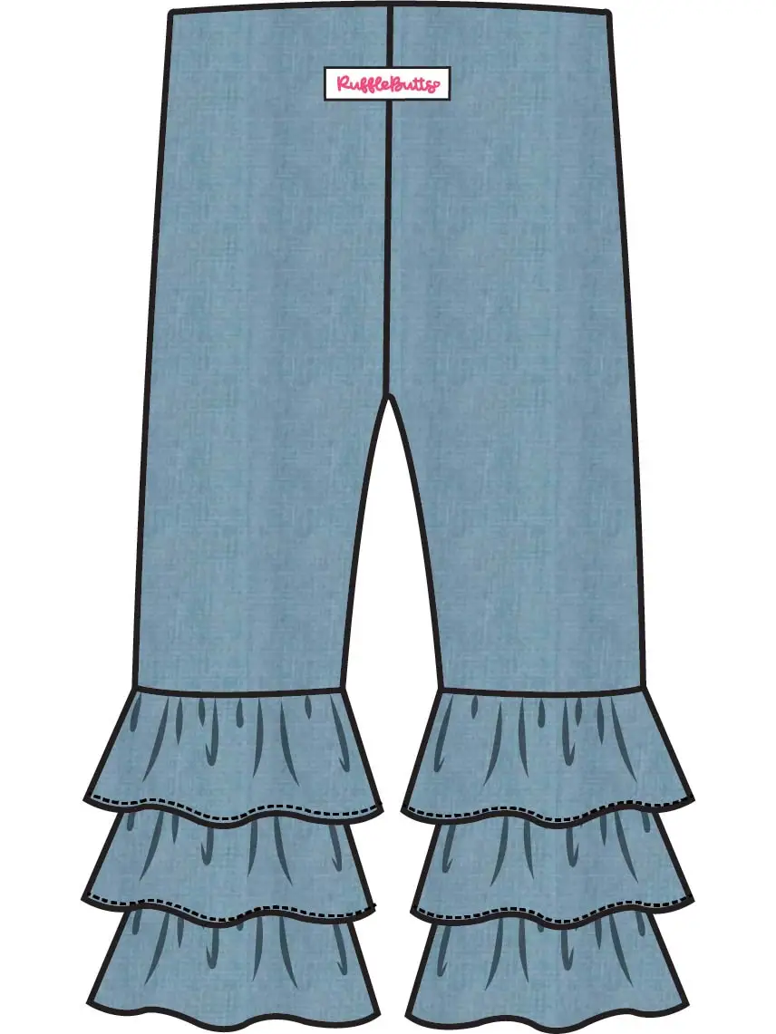 Girls & Toddler Light Wash Denim Ruffle Flare Pants