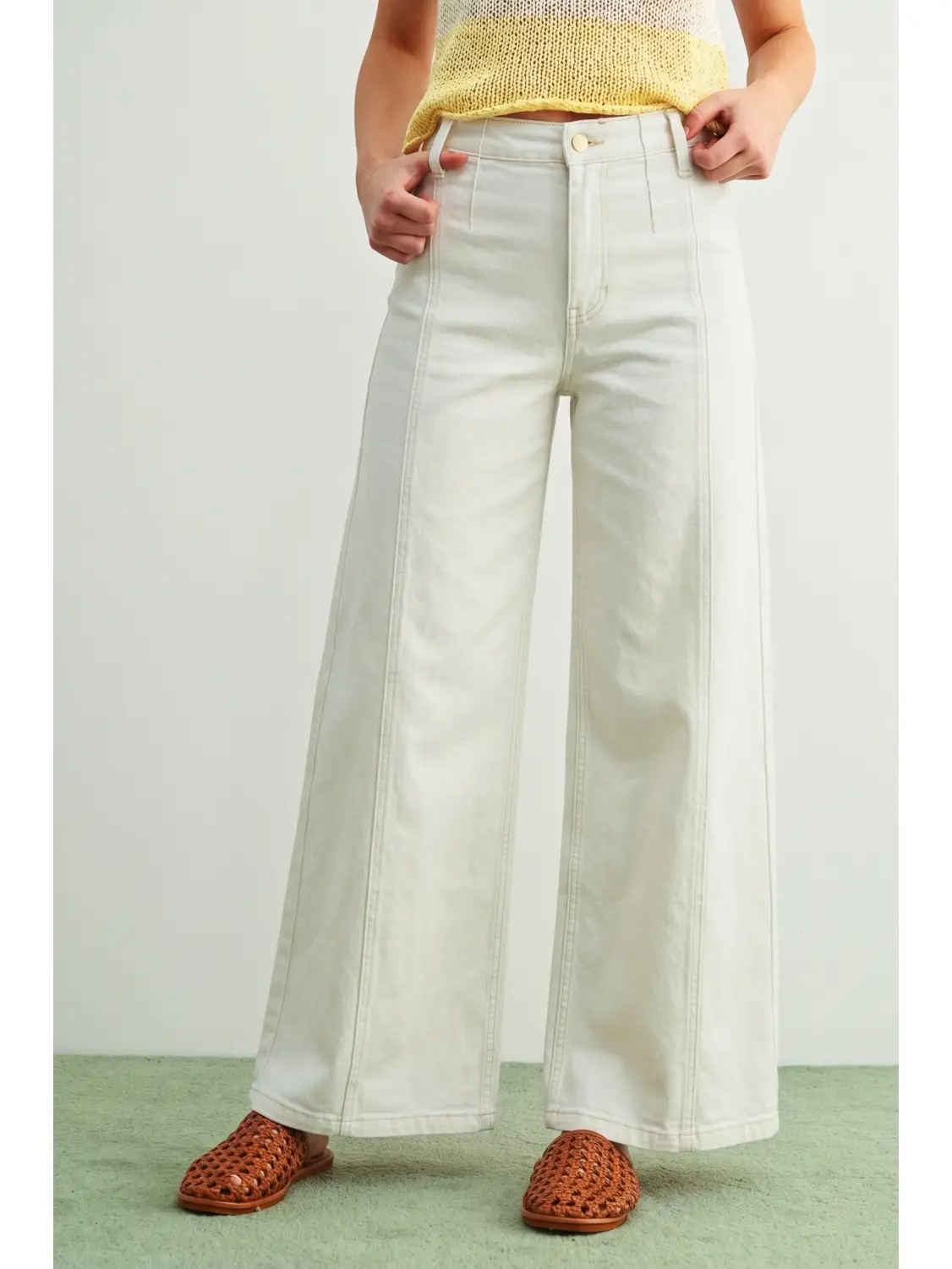 Washed Color Stretch Pants - WHITE