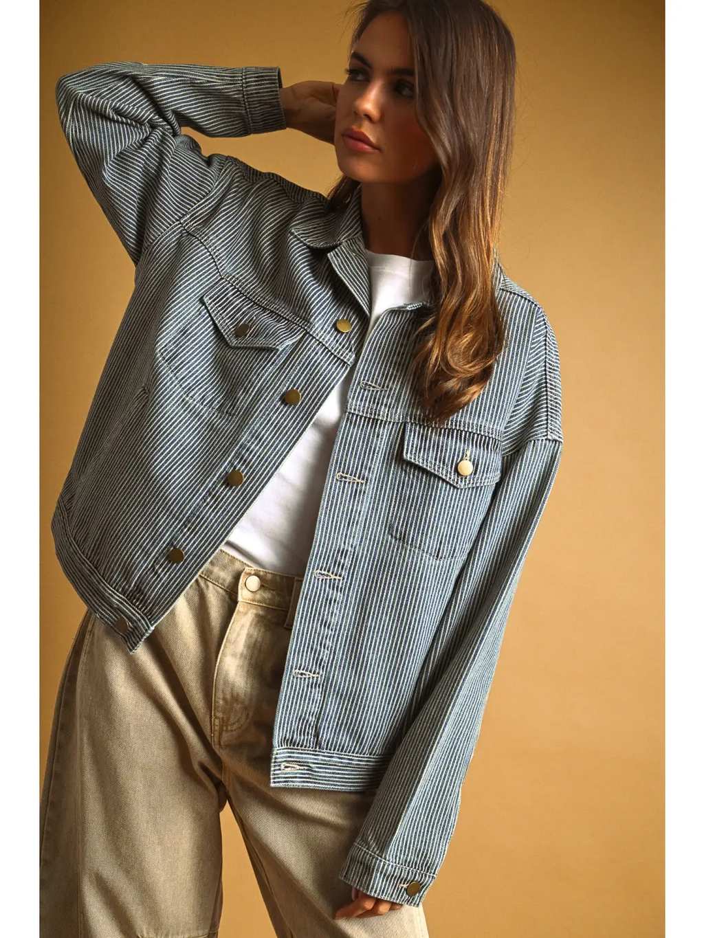 Striped Pattern Denim Jacket