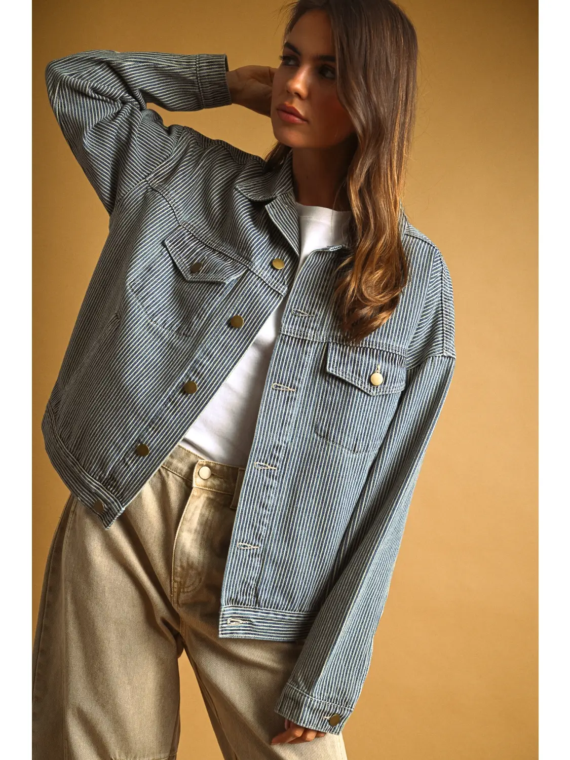 Striped Pattern Denim Jacket