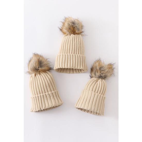 BEIGE KNIT POM POM BEANIE