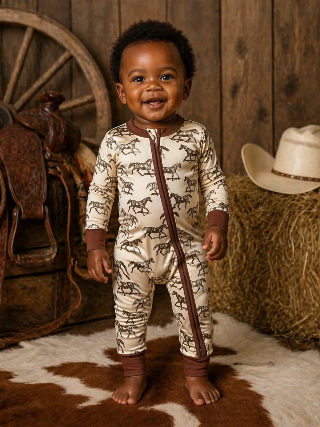 2-Way Zip Romper, Wild Mustang