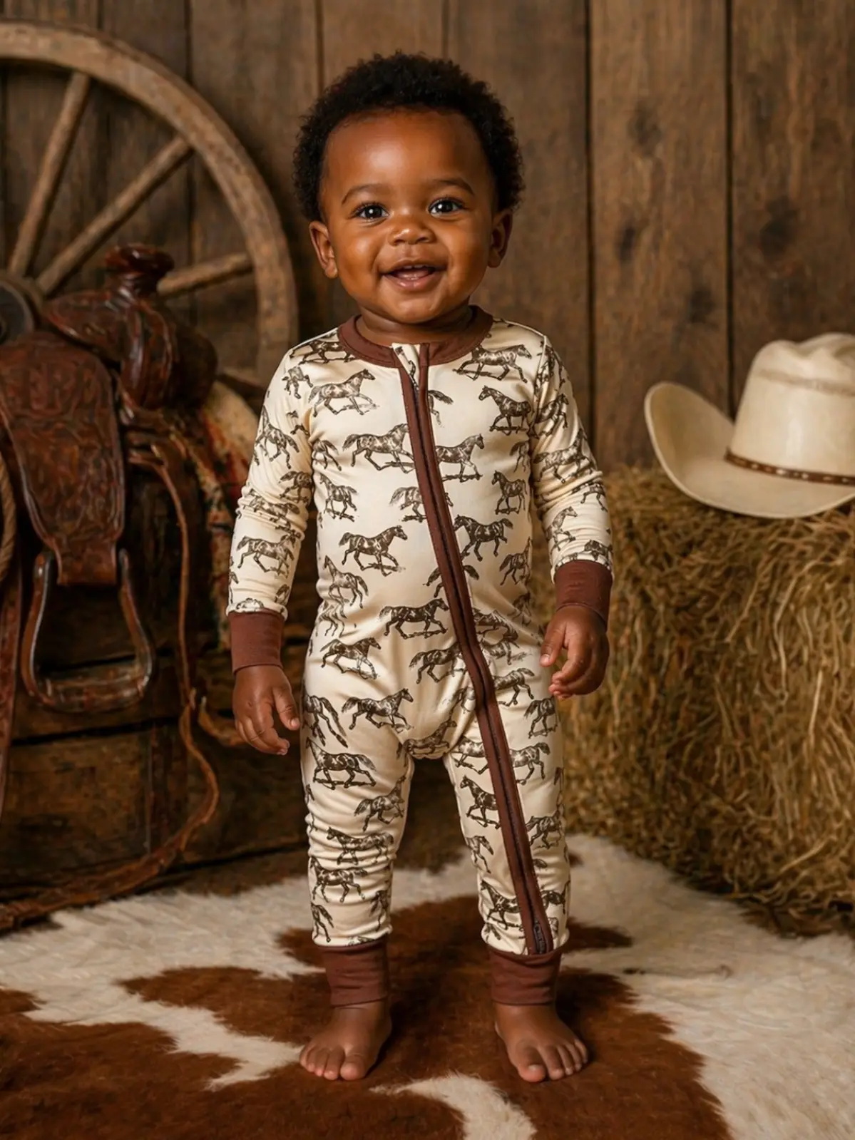 2-Way Zip Romper, Wild Mustang