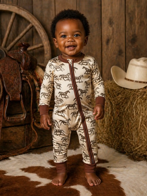 2-Way Zip Romper, Wild Mustang