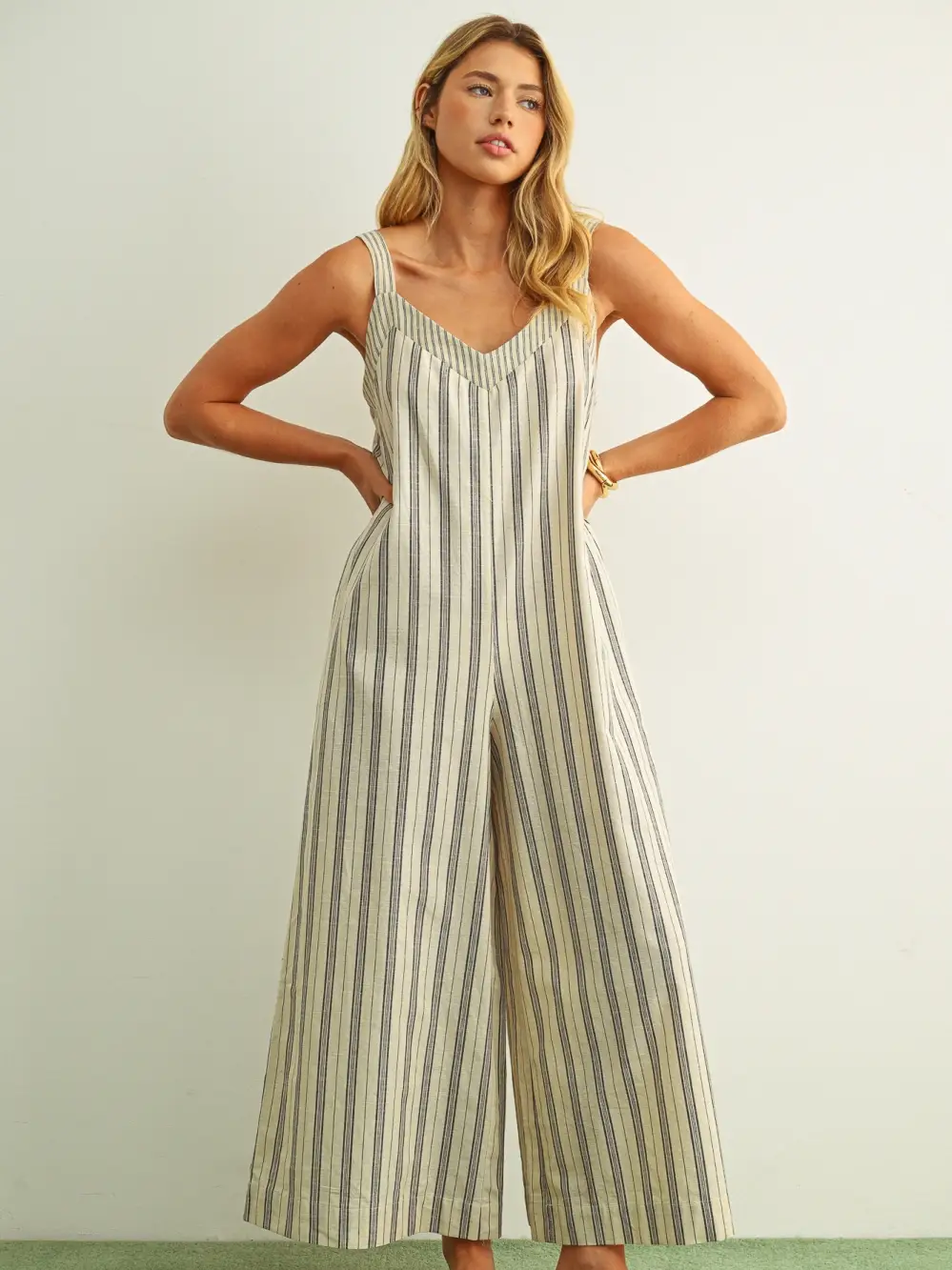 Stripe Printed Wide Leg Jumpsuit