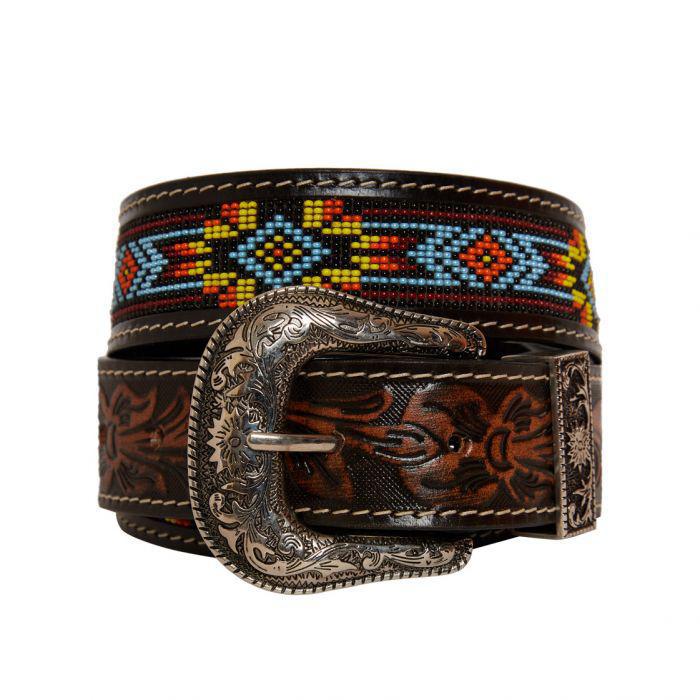 POLYCHROME HAND-TOOLED LEATHER BELT S-4065