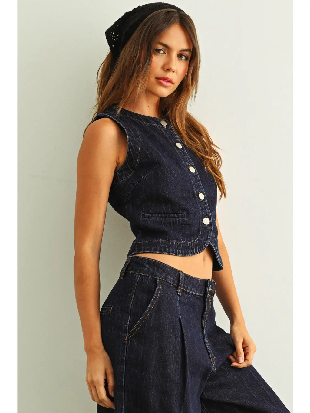 Indigo Denim Button Front Vest