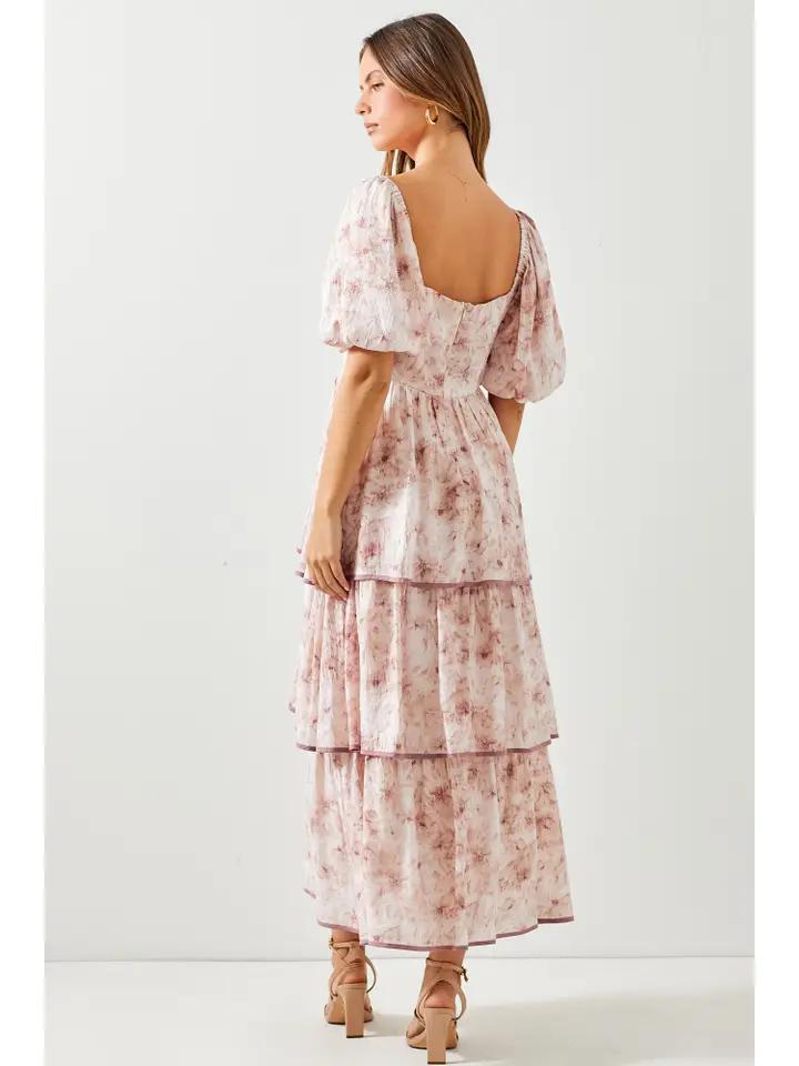 Floral Bubble Sleeve Maxi Dress