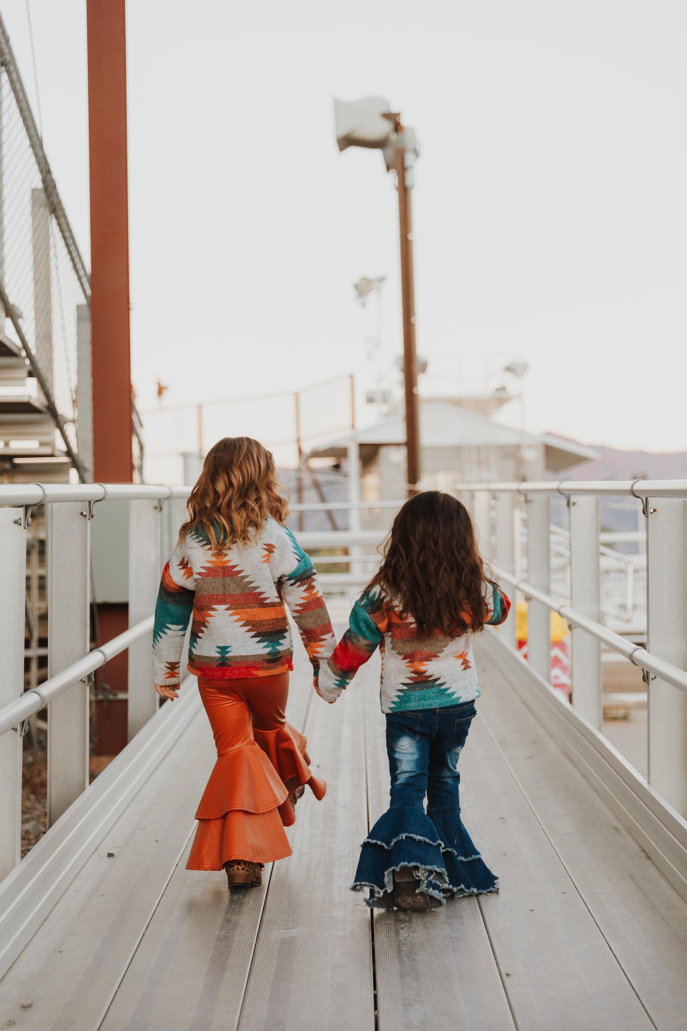 KIDS AZTEC PRINTED SHACKET - BLUE, RUST, RED