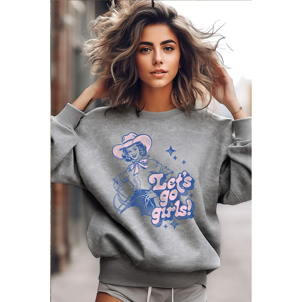 LET'S GO GIRLS LONG SLEEVE SWEATSHIRT - MINERAL GREY